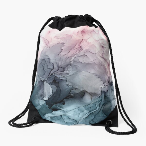 Blush and Payne's Grey Flowing Abstract Painting Drawstring Bag