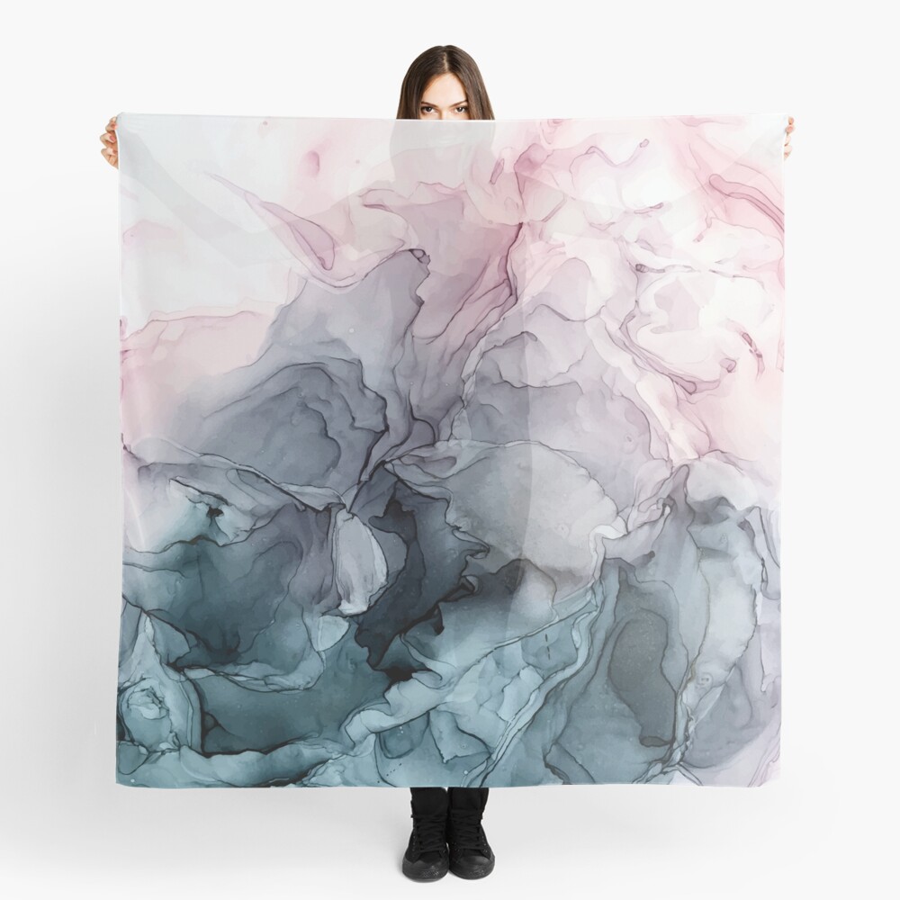 Blush and Payne's Grey Flowing Abstract Painting Scarf