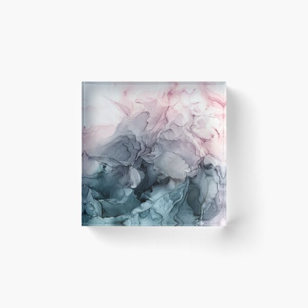 Blush and Payne's Grey Flowing Abstract Painting Acrylic Block