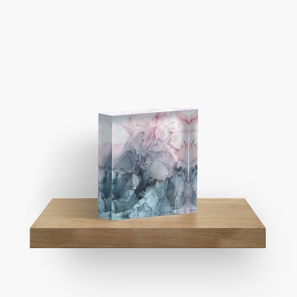 Blush and Payne's Grey Flowing Abstract Painting Acrylic Block