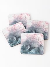 Blush and Payne's Grey Flowing Abstract Painting Coasters