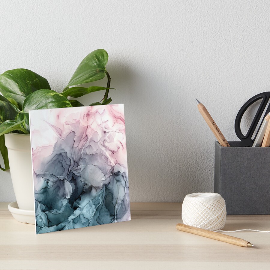 Blush and Payne's Grey Flowing Abstract Painting Art Board Print
