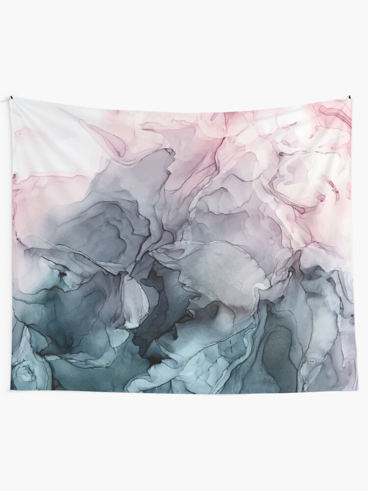 Alternate view of Blush and Payne's Grey Flowing Abstract Painting Tapestry