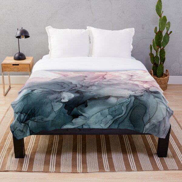 Blush and Payne's Grey Flowing Abstract Painting Throw Blanket