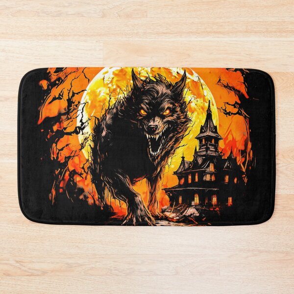 Item preview, Halloween Wolf Next To Spooky Mansion designed and sold by OutOfTheBoxArt1.
