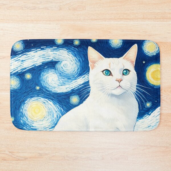Item preview, The Starry Night, Vincent Van Gogh Inspired White Cat  designed and sold by Vangoholic.