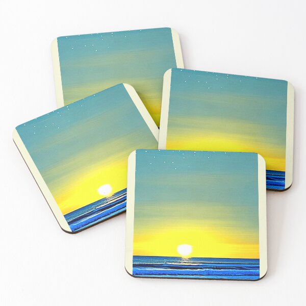 Item preview, Tropical sunset at night linograph folk art designed and sold by Earth Nature Creations.