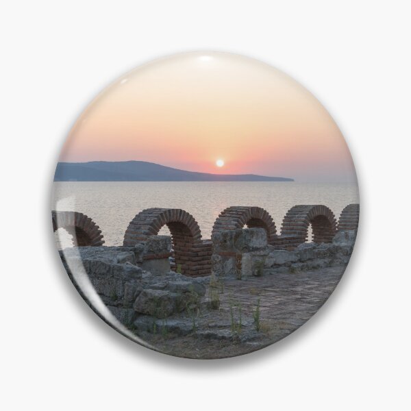 Item preview, Nessebar Sunrise over Holy Mother of God Eleusa Basilica Ruins designed and sold by Georgia Mizuleva.
