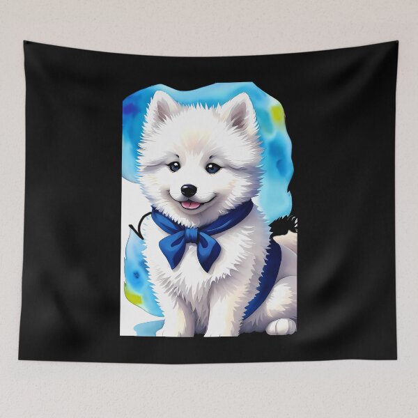 Item preview, Fluffy Wonder - Adorable Baby Samoyed Watercolor - Light Blue Background designed and sold by Mechanical-Artt.