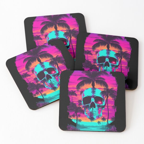 Item preview, Neon hipster skull in marine style with sunset designed and sold by Artificial001.