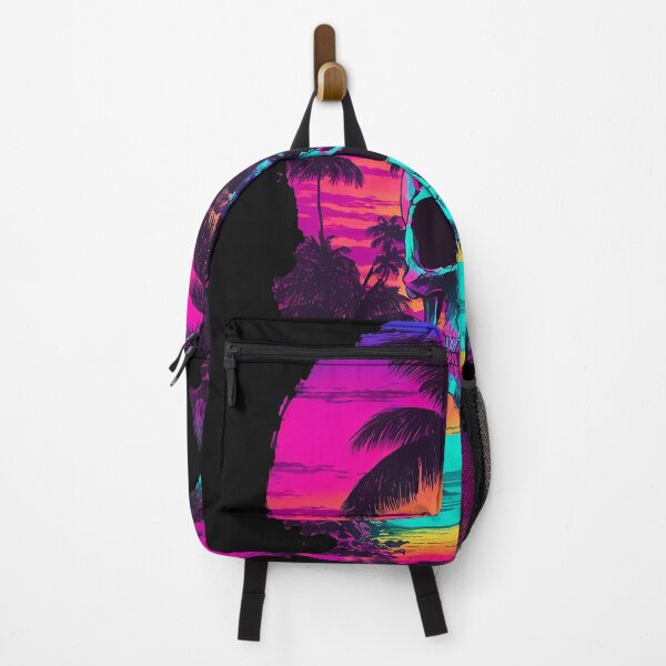 Item preview, Neon hipster skull in marine style with sunset designed and sold by Artificial001.