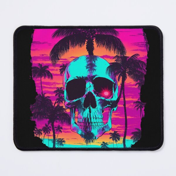 Item preview, Neon hipster skull in marine style with sunset designed and sold by Artificial001.