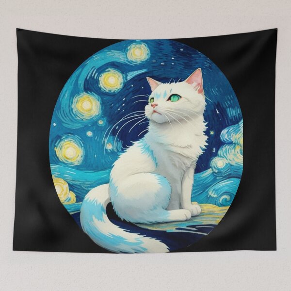 Item preview, Van gogh Starry Night White Kitten  designed and sold by Vangoholic.