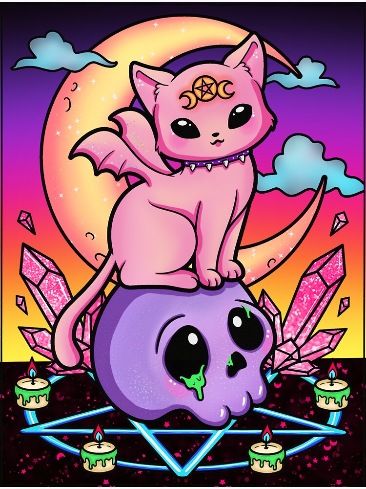 Cute Cat & Skull Pastel Goth - Pastel Goth - Sticker
