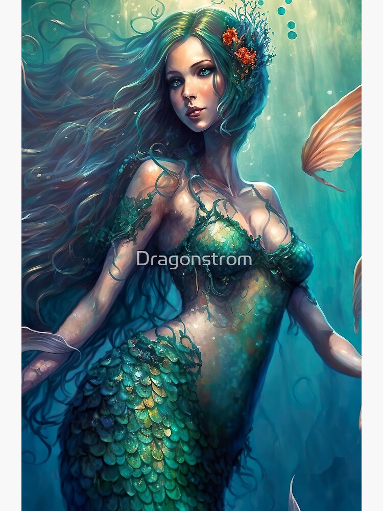 Mermaid with Green Hair and Eyes Poster for Sale by Dragonstrom