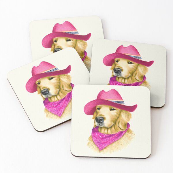 Item preview, Hot Pink Cowboy Golden Retriever designed and sold by pocketart2023.