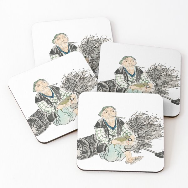 Item preview, Smoking farmer with branches by Kōno Bairei (1844-1895) designed and sold by 5b2f.