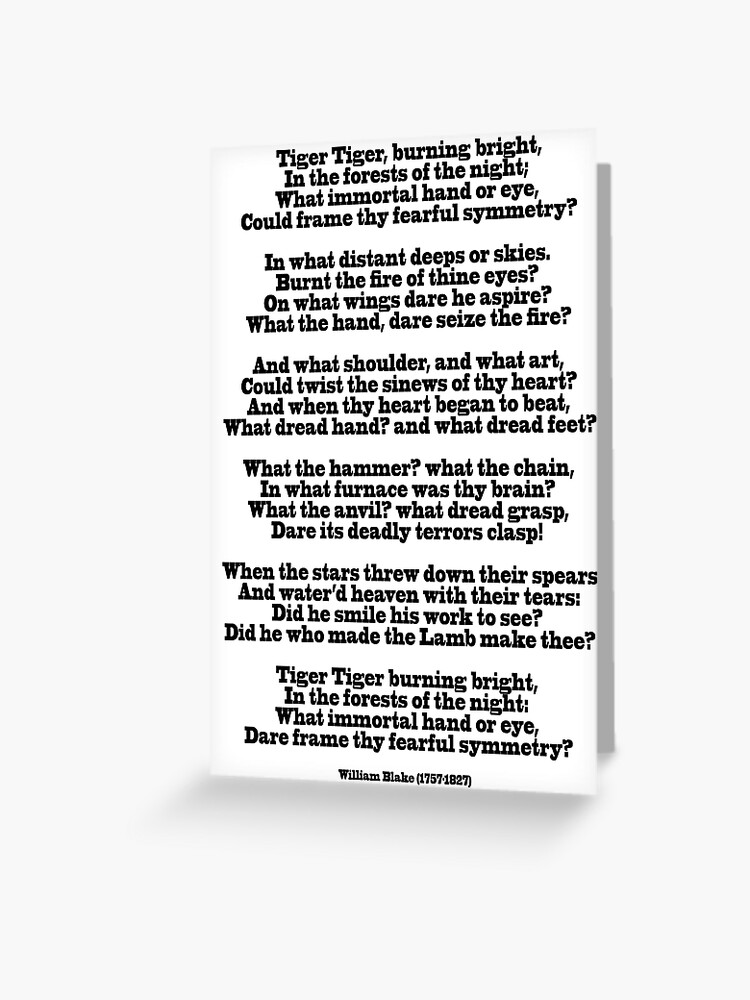 Blake The Tiger Poem By William Blake 1757 17 Greeting Card By Tomsredbubble Redbubble