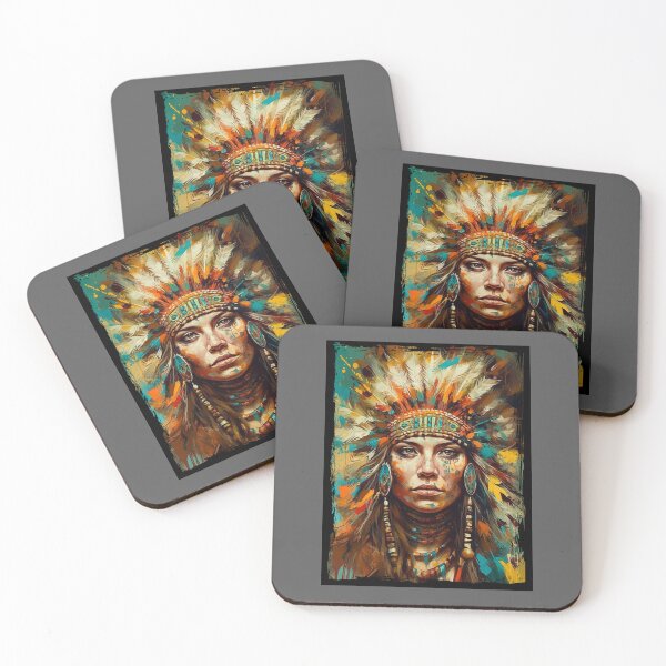 Item preview, native american woman wearing plume color portrait designed and sold by TirrellColister.