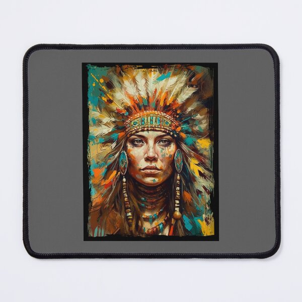Item preview, native american woman wearing plume color portrait designed and sold by TirrellColister.