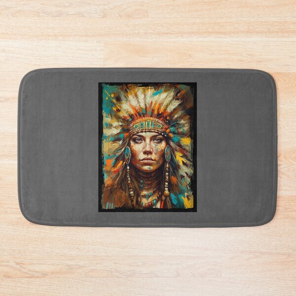 Item preview, native american woman wearing plume color portrait designed and sold by TirrellColister.