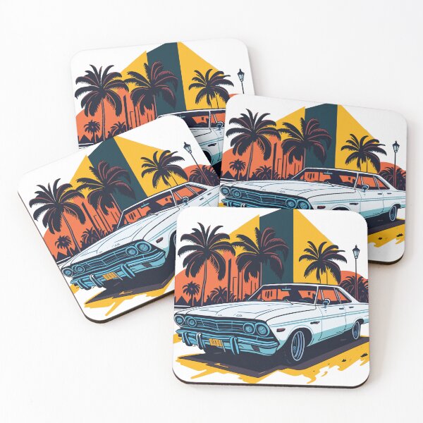 Item preview, White Ford Falcon, Vintage Car,  Digital Illustration Design, Miami Street designed and sold by InnovativeGFX.