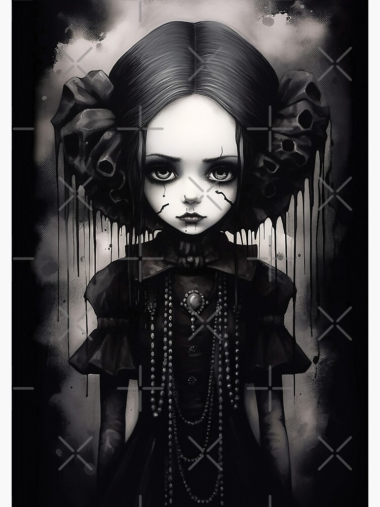 Grunge Goth Girl, Creepy Doll Art, Horror Art Black and White