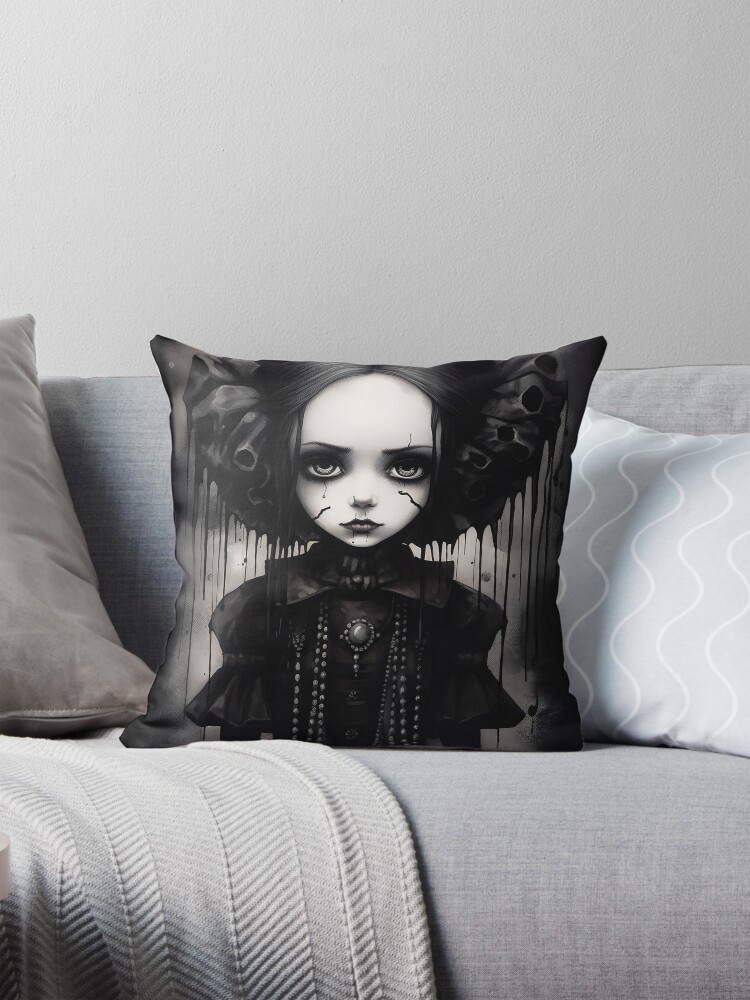 Grunge Goth Girl Creepy Doll Art Horror Art Black and White Gothic Aesthetic Wall Decor Pillow for Sale by GloomCraft Redbubble