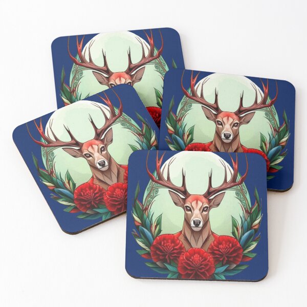 Item preview, Ohio White Tailed Deer Surrounded By Red Carnations Tattoo Art designed and sold by taiche.