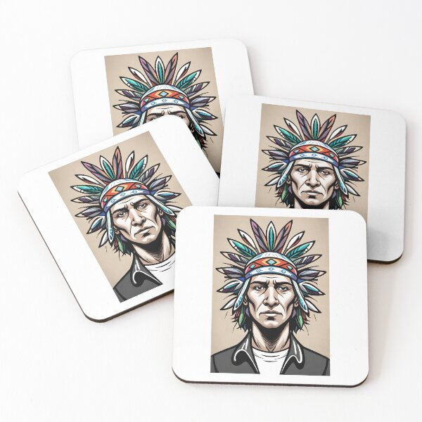 Item preview, American Indian man with bird feathers portrait designed and sold by TirrellColister.