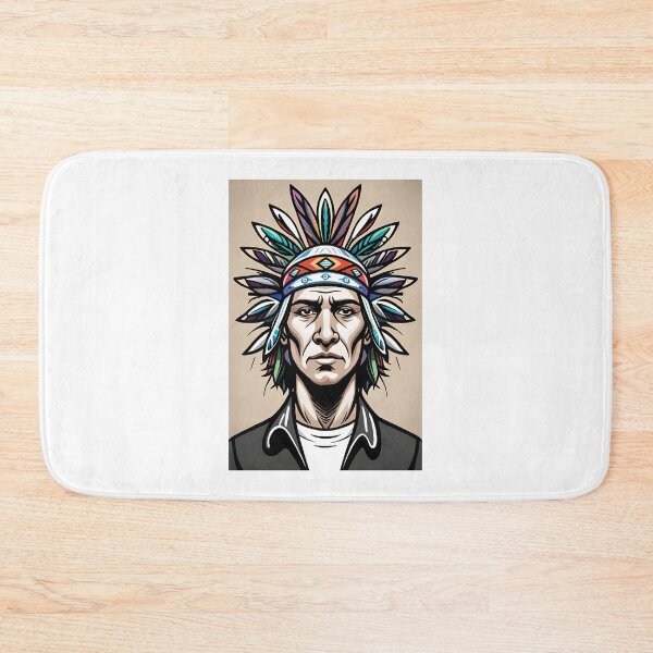 Item preview, American Indian man with bird feathers portrait designed and sold by TirrellColister.