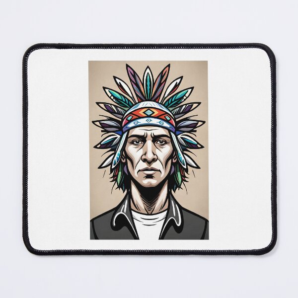 Item preview, American Indian man with bird feathers portrait designed and sold by TirrellColister.