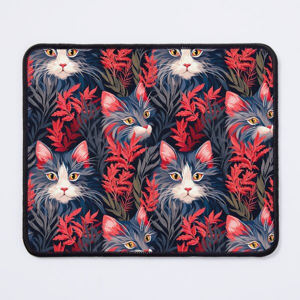 Item preview, Whiskered Blooms - A Seamless Cat Pattern in Serene Splendor designed and sold by vadimcarazan.