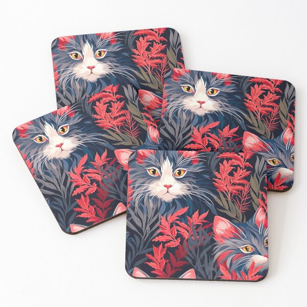 Item preview, Whiskered Blooms - A Seamless Cat Pattern in Serene Splendor designed and sold by vadimcarazan.