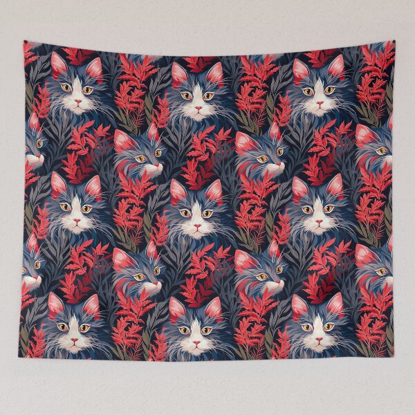 Item preview, Whiskered Blooms - A Seamless Cat Pattern in Serene Splendor designed and sold by vadimcarazan.