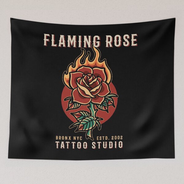 Item preview, Flaming Rose, Neo Traditional, Old School Tattoo, Bronx, New York designed and sold by Proverbial Wisdom Design.