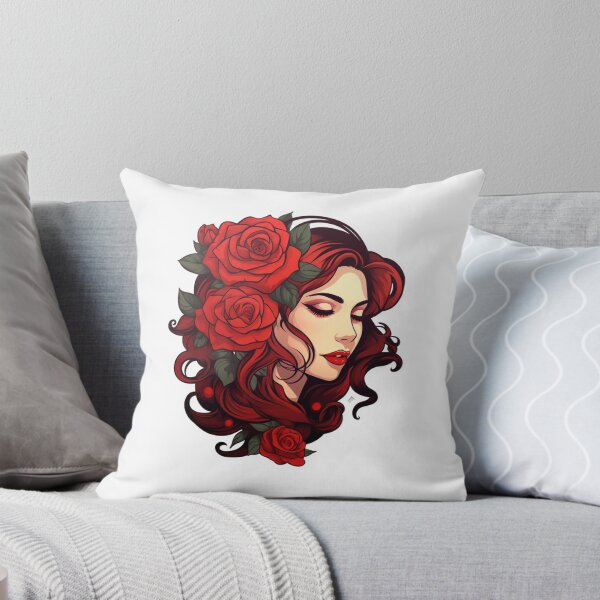 Item preview, Red hair woman with roses flower  designed and sold by SmileshareShop.