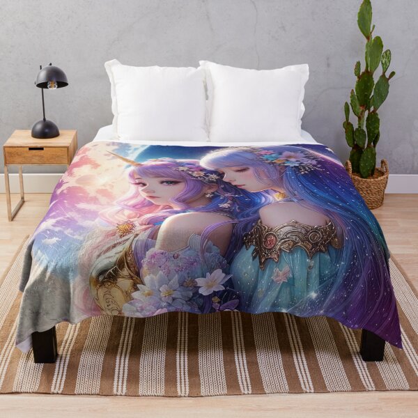 Item preview, Rainbow fantasy female lovers and crescent moon designed and sold by RK - Shop.