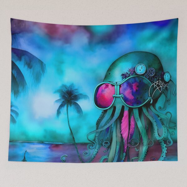 Item preview, Metallic Look Octopus Retro Futuristic Style on Beach at Night - AI Art 1 of 8 designed and sold by Beachy.