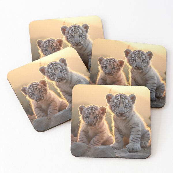 Item preview, White tiger cubs on the mountain at dusk designed and sold by Polistchuk.