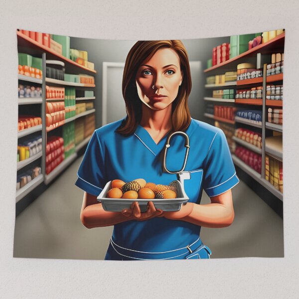 Aperçu de l'œuvre Infirmière britannique à la banque alimentaire créée et vendue par Colin Bentham.