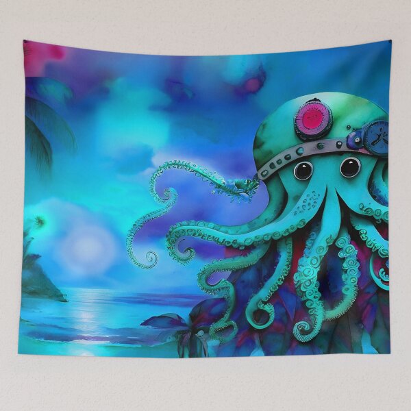 Item preview, Metallic Look Octopus Retro Futuristic Style on Beach at Night - AI Art 2 of 8 designed and sold by Beachy.