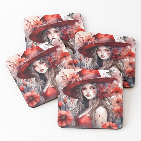 Item preview, Woman in a red dress surrounded by flowers designed and sold by DWeyers.