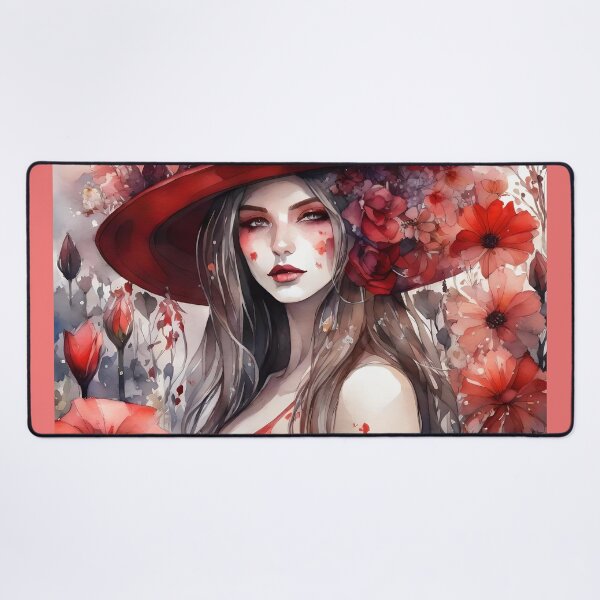 Item preview, Woman in a red dress surrounded by flowers designed and sold by DWeyers.