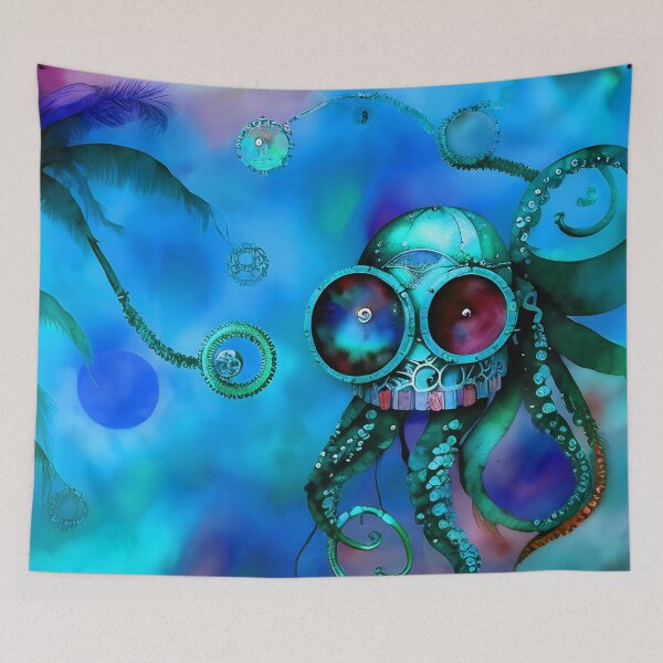 Item preview, Metallic Look Octopus Retro Futuristic Style on Beach at Night - AI Art 3 of 8 designed and sold by Beachy.