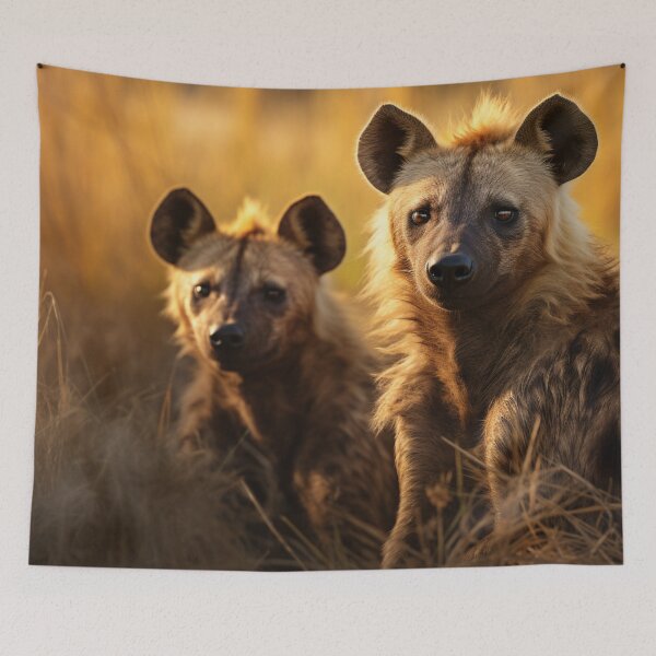 Item preview, Two hyenas sit side by side in the grass designed and sold by isBotStore.