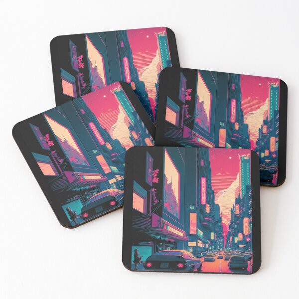 Item preview, Retrofuturistic sunset view of New Tokyo designed and sold by Onigokko.