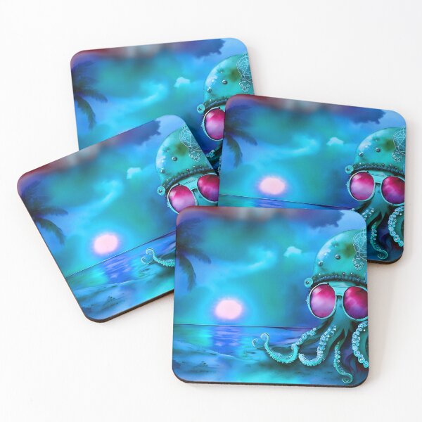 Item preview, Metallic Look Octopus Retro Futuristic Style on Beach at Night - AI Art 4 of 8 designed and sold by Beachy.