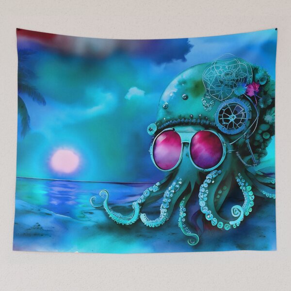 Item preview, Metallic Look Octopus Retro Futuristic Style on Beach at Night - AI Art 4 of 8 designed and sold by Beachy.