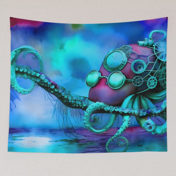 Item preview, Metallic Look Octopus Retro Futuristic Style on Beach at Night - AI Art 5 of 8 designed and sold by Beachy.
